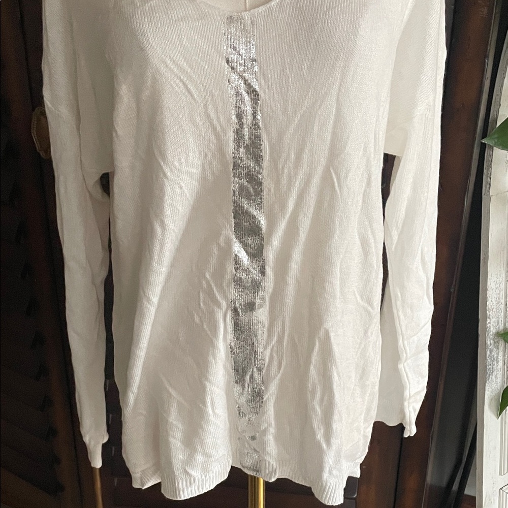 VENTI 6 Summer Spring Light Sweater White Top with Silver Accent Fits Medium - Picture 3 of 10